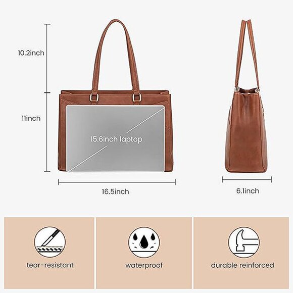 Laptop Tote Bag for Women, Office Work Bag Briefcase fit Dark Vintage Brown - Picture 5 of 9